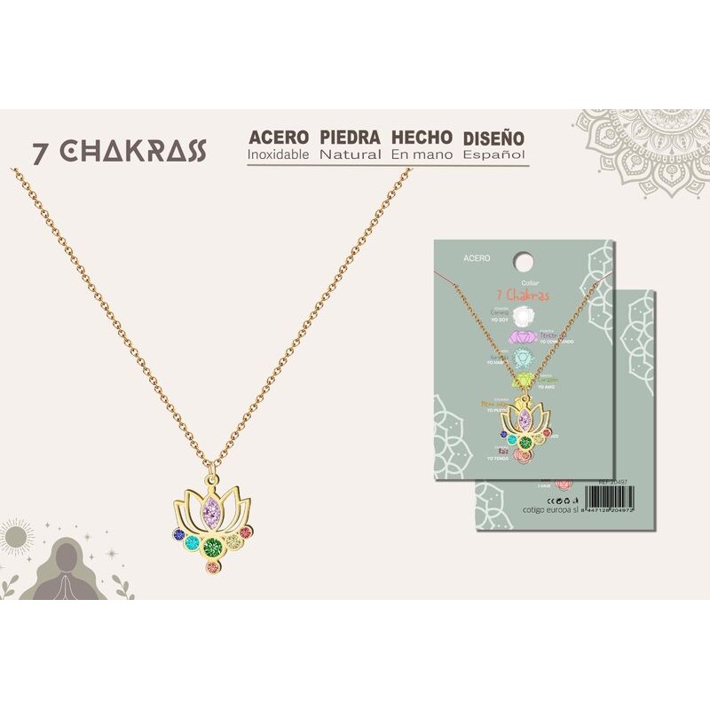 Colgante 7 Chakras Con Piedra Natural y Acero Dorado - Coleccion 7 chakras